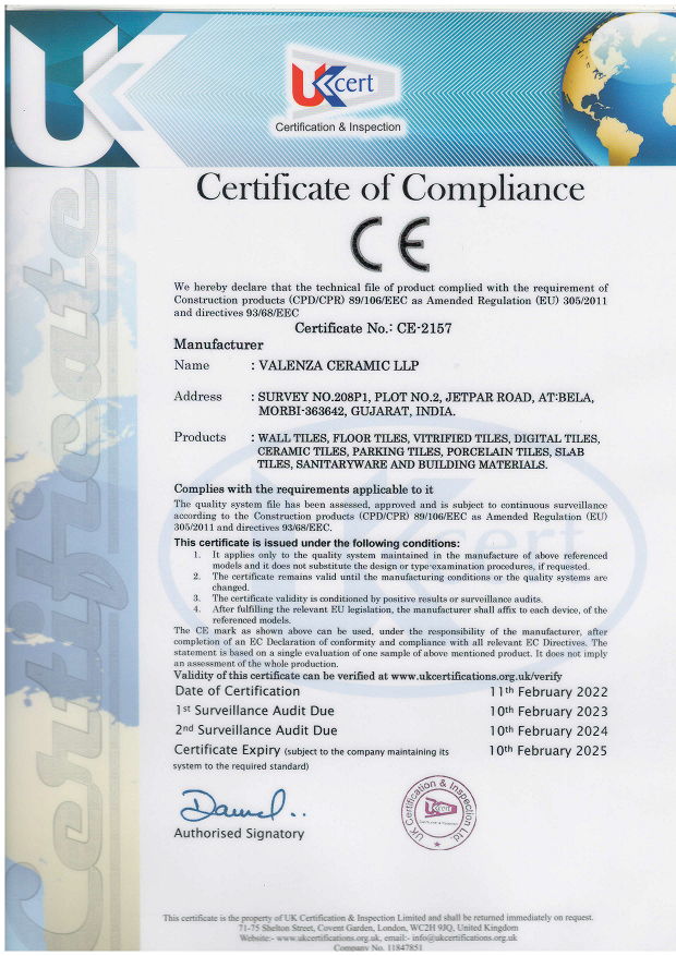 Certificate of Compliance Valenza